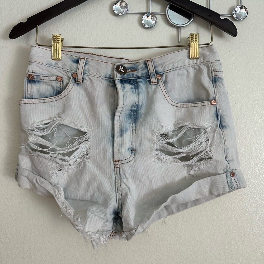 One Teaspoon Outlaws Light Blue Distressed Jean Shorts